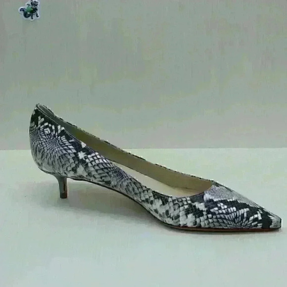 Butter Women Black & White Pearl Snake Stamp Pointed Toe Kitten Heel Shoes Sz 10 - Picture 3 of 10